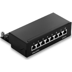 deleyCON CAT6 Network Panel 8-Port Patch Panel 8x RJ45 Ports (Black)
