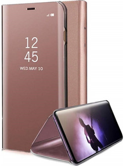 Xiaomi Redmi 7A - Cover Mirror flip Clear View Standing Shockproof Case Gold Rose (oem)