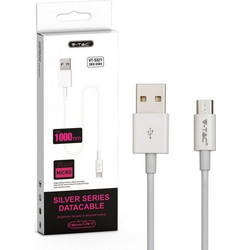 Καλώδιο Φόρτισης και μεταφοράς δεδομένων Silver Series USB Micro 1m λευκό VT-5321 V-TAC 8484