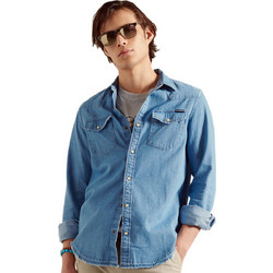 Superdry Resurrection Ανδρικό Πουκάμισο Τζιν Μακρυμάνικο Κανονική Γραμμή Overshirt Μπλε M4010344A-FEN