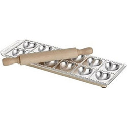 IMPERIA Ιταλίας Raviolamp Φόρμα Design 12 Θέσεων Αλουμινίου Ασημί για Ζυμαρικά Cuoricini 33.5x11.5x2cm και Ξύλινος Πλάστης
