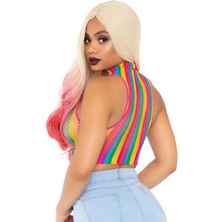 Rainbow net high neck crop top