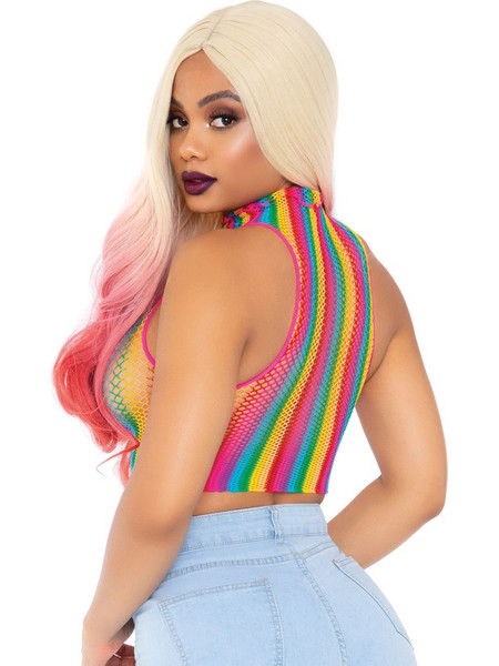 Rainbow net high neck crop top