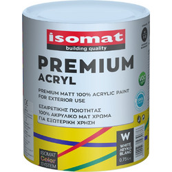 Isomat Premium Acryl Ακρυλικό Χρώμα Εξωτερικού Χώρου Λευκό 0.75lt