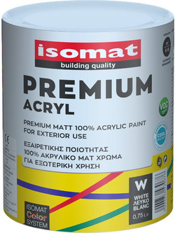 Isomat Premium Acryl Ακρυλικό Χρώμα Εξωτερικού Χώρου Λευκό 0.75lt