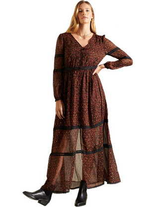 Superdry Maxi Καθημερινό Φόρεμα Σοκολατί W8010913A-0UX