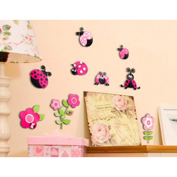 Διακοσμητικά αυτοκόλλητα τοίχου Pink Ladybugs 3D