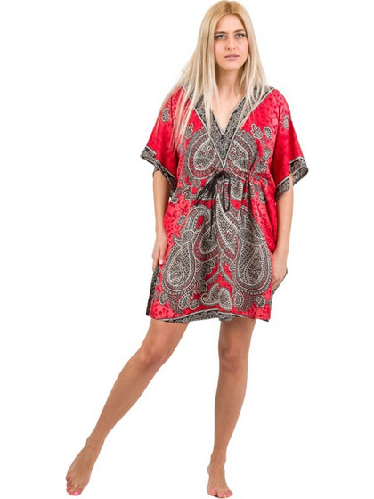 Πόντσο με adjuster mmf silk touch κόκκινο εμπριμέ με λαχούρι free size (627-18)