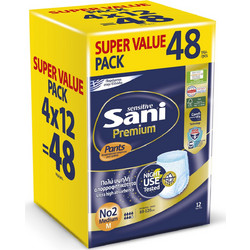 Sani Sensitive Premium Pants No2 Medium Πάνες Βρακάκι Ακράτειας 7 Σταγόνες 4x12τμχ