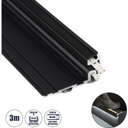 GloboStar STAIR-PROFILE 70843-3M Προφίλ Αλουμινίου - Βάση & Ψύκτρα Ταινίας LED με Μαύρο Φιμέ Κάλυμμα - Χρήση σε Σκαλοπάτια - Πατητό Κάλυμμα - Μαύρο - 3 Μέτρα - Μ300 x Π8 x Υ3.2cm