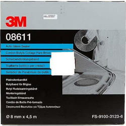 3M 8611 Μαύρο Βουτυλικό Κορδόνι 8mm, 8 mm x 4,5 m