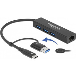 DeLOCK 64149 USB Hub 3.0 USB-C με 4 Θύρες USB-A / Ethernet