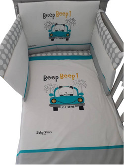 Bebe Stars Beep-Beep Σετ Κούνιας White/Blue 4τμχ