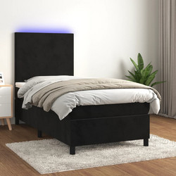 vidaXL Κρεβάτι Boxspring με Στρώμα & LED Μαύρο 100x200cm 3135989