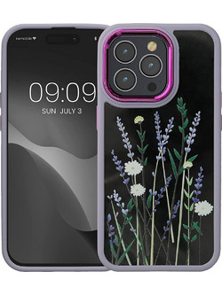 KWmobile Crystal Hard Case - Σκληρή Διάφανη Θήκη με TPU Bumper - Apple iPhone 14 Pro - Flower Straws / Lavender / Green / Transparent (60468.01)
