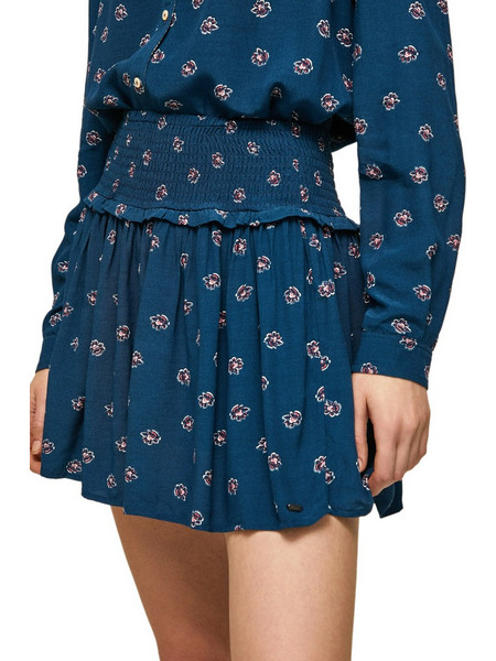 Pepe Jeans Bruna Μίνι Φούστα Υφασμάτινη Ψηλόμεση Πλισέ Floral Πετρόλ PL901058-0AA