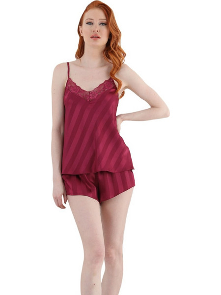 Πιτζάμα γυναικεία με σορτσάκι σατέν Stripes In Red 13068