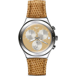 Swatch Sand Dune Γυναικείο Ρολόι Χρονογράφος με Μπεζ Δερμάτινο Λουράκι YCS582