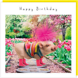 ΕΥΧΕΤΗΡΙΑ ΤΕΤΡΑΓΩΝΗ ΚΑΡΤΑ ΓΟΥΡΟΥΝΑΚΙ HAPPY BIRTHDAY ΜΕ ΦΟΥΞΙΑ ΜΑΛΛΙΑ