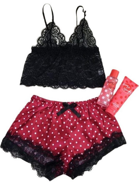 Zoe Σετ Γυναικεία Πιτζάμα με Bralette & Σορτς Σατέν Μπορντώ