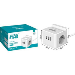 Πολύπριζο Ασφαλείας 2 Θέσεων με 3 USB Λευκό Winstar CZ-861 - Winstar