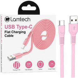 LAMTECH TYPE-C 3.0A FLAT CHARGING CABLE 1M PINK