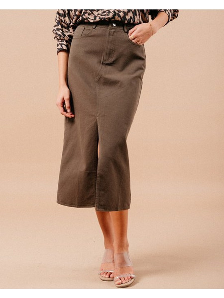 Γυναικεία Grace & Mila μιντι τζιν φούστα Slim Fit Maureen-Χακί (MAUREEN KAKI 3701147346590)