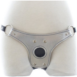 Female silver strap-on sex toy with elastic belt O/S