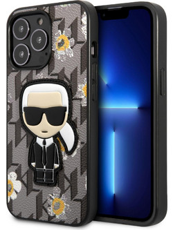 Karl Lagerfeld Flower Mono Ikonik Patch Back Cover Grey (iPhone 13 Pro / 13)
