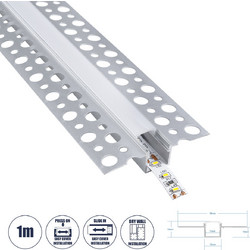 PLASTERBOARD-PROFILE 70838-1M Προφίλ Αλουμινίου - Βάση & Ψύκτρα Ταινίας LED με Λευκό Γαλακτερό Κάλυμμα - Χωνευτή Χρήση σε Γυψοσανίδα - Trimless - Πατητό Κάλυμμα - Ασημί - 1 Μέτρο - Μ100 x Π5.6 x Υ1.5c