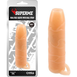 Chisa Novelties Real Feel Sleeve with Ball Strap Κάλυμμα Επιμήκυνσης Πέους Flesh