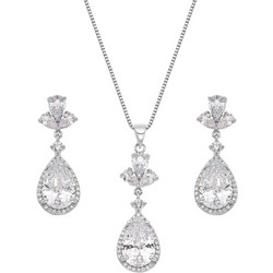 Gloria Hope GH22W-10026 Νυφικό Σετ Κολιέ με Σκουλαρίκια Από Ατσάλι με Λευκά Ζιργκόν