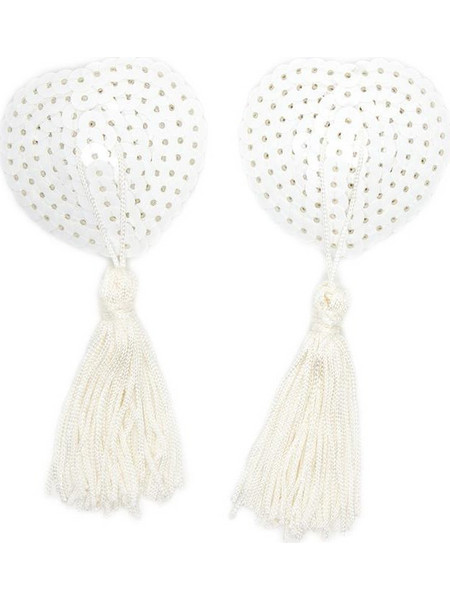 Sequin Nipple Cover with Tassel White