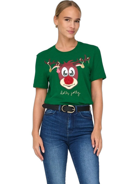 Only XMas Life Yrsa Christmas Γυναικείο Κοντομάνικο T-Shirt με Τύπωμα 15219616 Πράσινο