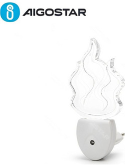 LED Φωτάκι Νυκτός 220V 0.5W 30LM με Φωτοκύτταρο και Σχέδιο Φλόγα RGB Aigostar Λευκό - Διάφανο