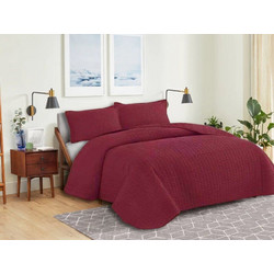 Κουβερλί Σετ Μονόχρωμο Leaves Διπλής Όψεως Microfiber Γαρύφαλλο - Μπορντό, 220x240