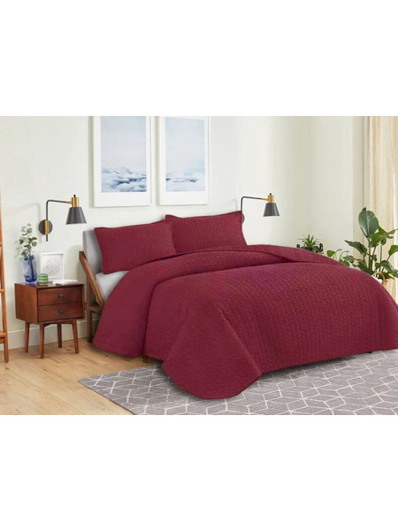 Κουβερλί Σετ Μονόχρωμο Leaves Διπλής Όψεως Microfiber Γαρύφαλλο - Μπορντό, 220x240