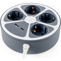 Muhler 1006119 Πολύπριζο με 1 USB-A, USB-C, Διακόπτη και Καλώδιο 1.5m