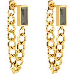 Ghetto 18K Gold Green Square Zircon Tassel Chain Earrings