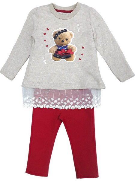 Μπλουζάκι Μακρυμάνικο με Παντελόνι Bear Red 8020022