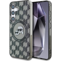 Karl Lagerfeld Button Karl & Choupette Heads On KL Pattern Magsafe Back Cover Black (Samsung Galaxy S25)