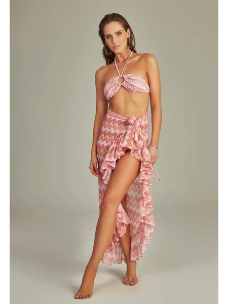 RUFFLE SKIRT PINK CHEVRON PRINT