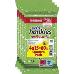ΜΕΓΑ Wet Hankies Clean & Refresh Antibacterial Lemon 4x15τμχ