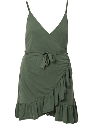 Funky Buddha Mini Καλοκαιρινό Καθημερινό Φόρεμα Κρουαζέ Χακί FBL011-111-13