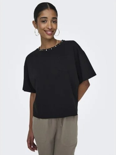 ONLY TERZA O-NECK TOP BOX JERSEY WOMENS 15343834 BLACK ΜΑΥΡΟ
