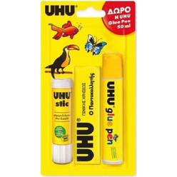 UHU ΚΟΛΛΕΣ ΣΕΤ STIC 21GR+AP 35ML+ ΔΩΡΟ GLUE PEN 50ML (44271)