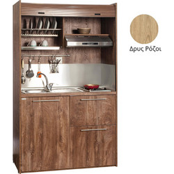 Πολυκουζίνα mini kitchen 125cm με φουρνάκι χωρίς ψυγείο απόχρωση δρυς ρόζοι για ξενώνες & γραφεία - ΚΣ125-ΦΟΥ-ΔΡΥΣ-ΡΟΖΟΙ