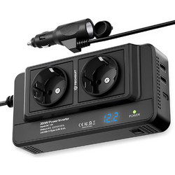 Techsuit - Car Power Inverter Powerdrivex (ia2) - Type-C, 2x USB-A, 2x Ac Power Sockets, 220v, 200w - Black