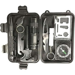 Κιτ Επιβίωσης Survival Kit με 10 Αξεσουάρ και Πρακτική Θήκη, 17x10.5x5 cm - Aria Trade