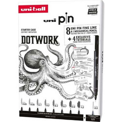 Μαρκαδόροι Σχεδίου Uni PIN Dotwork με πάχος μυτών 0.03/0.05mm/0.1mm/0.2mm/0.4mm/0.7mm/0.9mm/1.2mm/0.5 HB- 9 τεμάχια UNI PIN 8P SET NO4